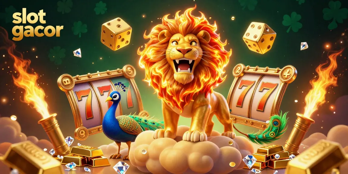 Experience excitement with slot gacor gameplay surrounded by vibrant jackpots, golden dice, and treasures.