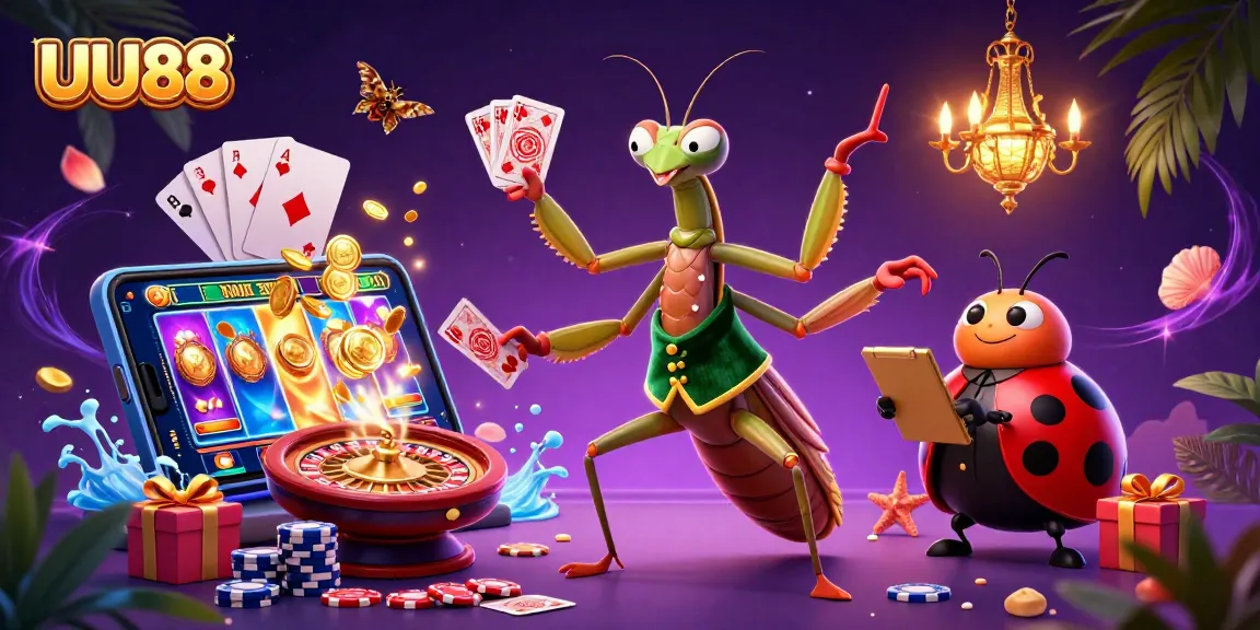 Experience thrilling gameplay with UU88’s vibrant casino scene featuring exciting characters and slot action.