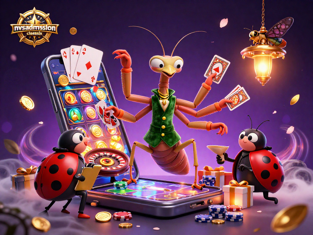 nvsadmissionclasssix engages with colorful slots and casino elements in a vibrant 3D illustration.