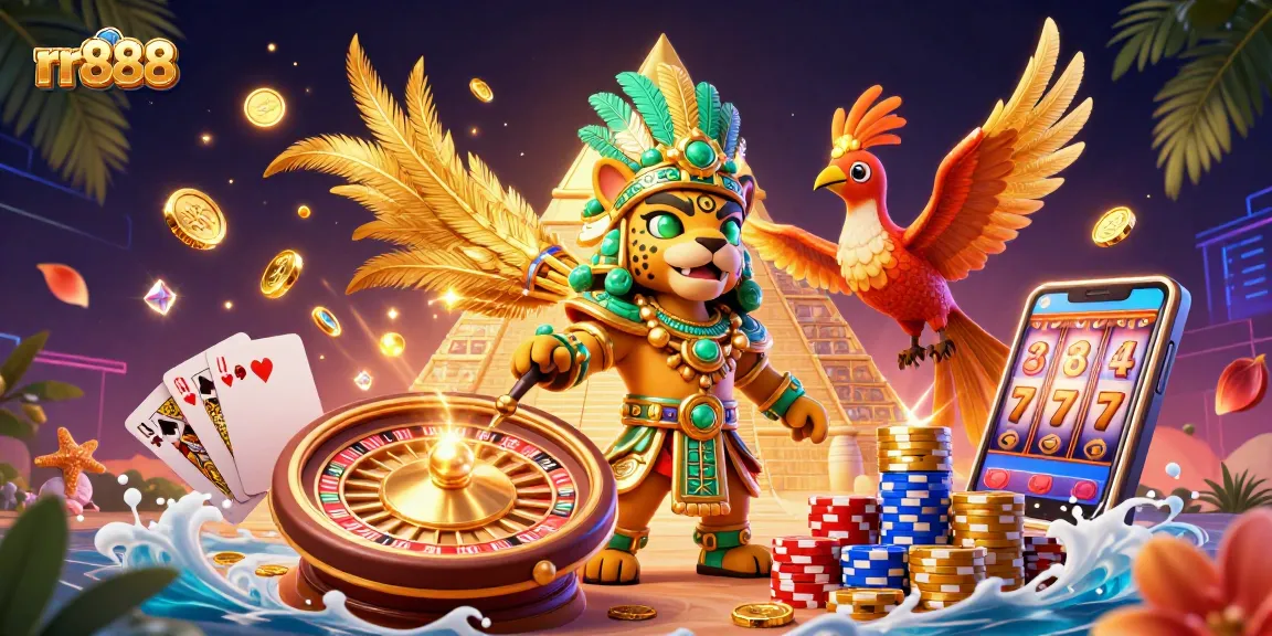 Play thrilling games at rr888 with an exciting scene featuring cascading coins and colorful poker chips.