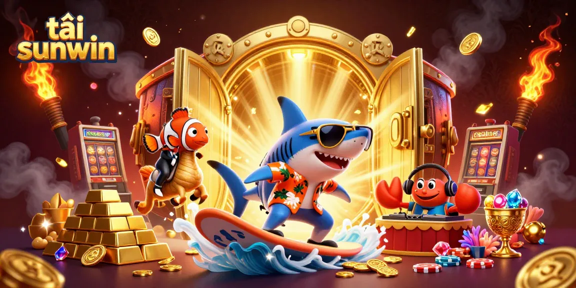 Play exciting games and win with tải sunwin in this vibrant 3D casino scene filled with treasure!