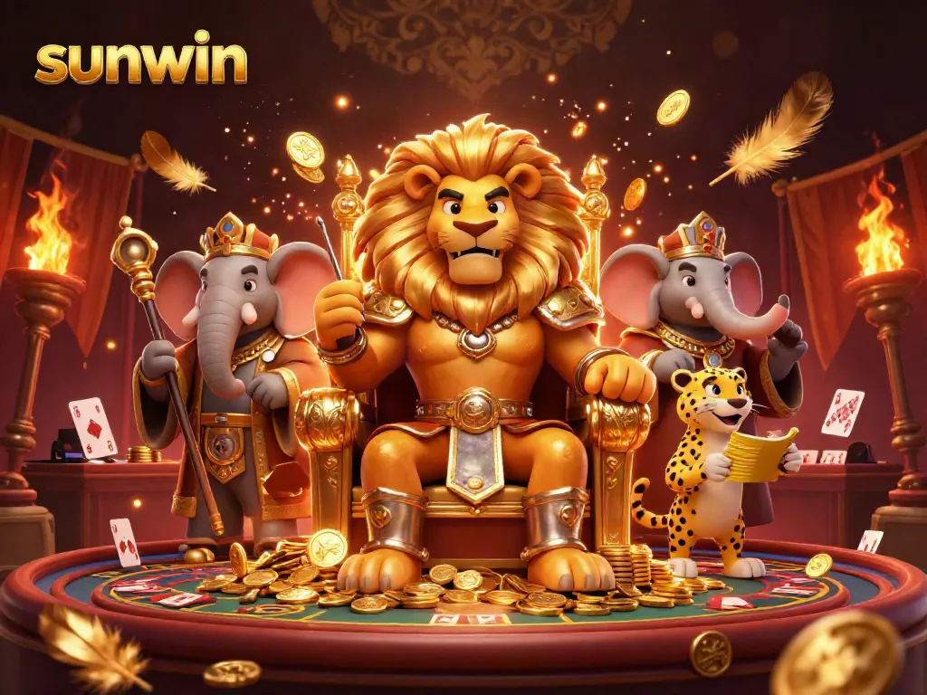 Engage with sunwin's thrilling live casino experience featuring a lion king and vibrant gold elements.