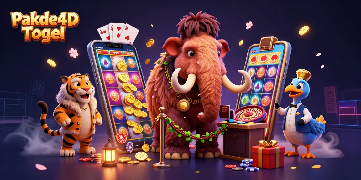 Engaging Pakde4D Togel illustration showcasing a vibrant casino scene with excited characters and dynamic gaming elements.