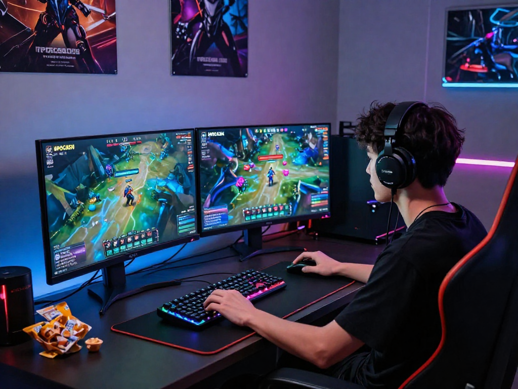 Immersed gamer utilizing mpocash.blog for optimal scatter rewards amid a modern gaming setup.
