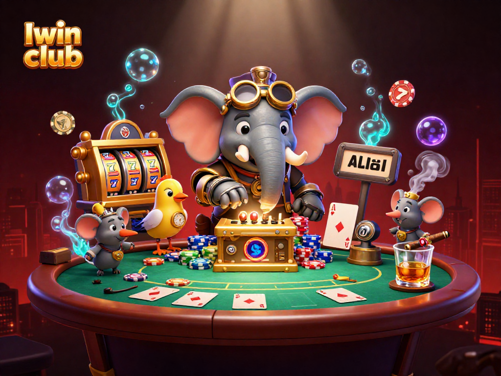 Experience thrilling moments at Iwin club with a steampunk elephant and a golden slot machine