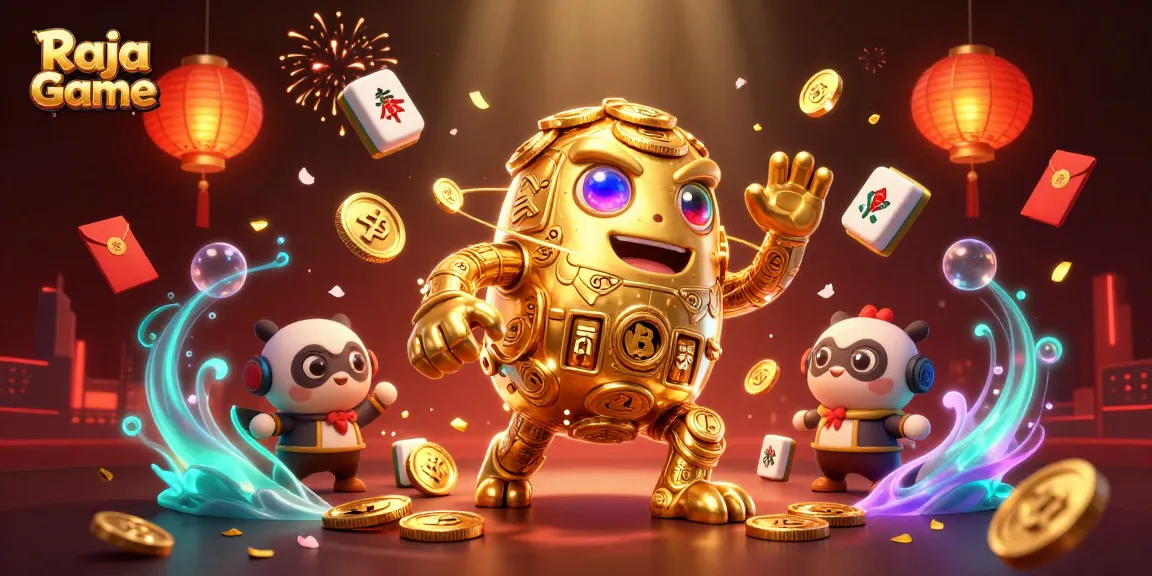 Experience thrilling gameplay with Raja Game involving dynamic slot symbols, golden golem, and festive elements.