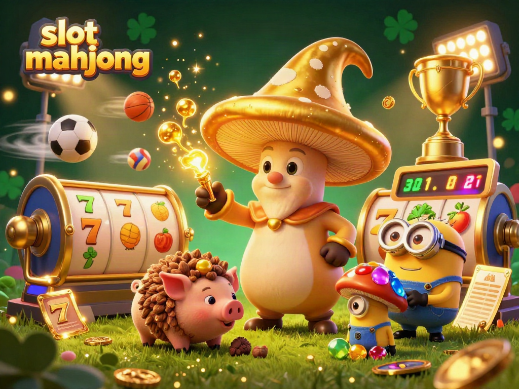Experience the thrill of slot mahjong as golden mushroom wizard casts spells with treasure amidst action-packed gameplay.