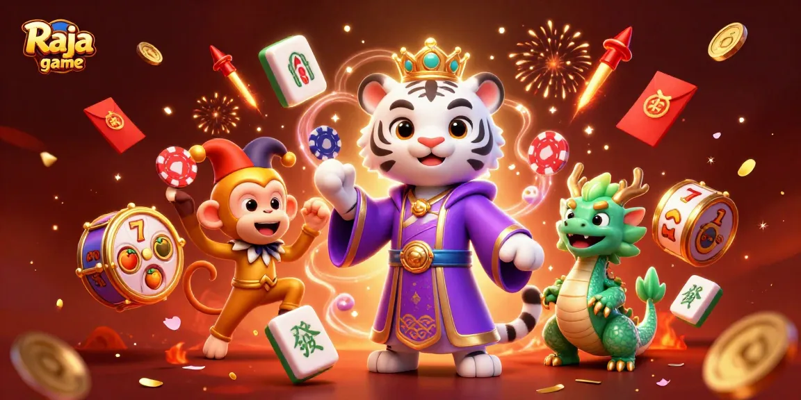 Engage with Raja game as a playful monkey juggles poker chips in a vibrant 3D casino setting.