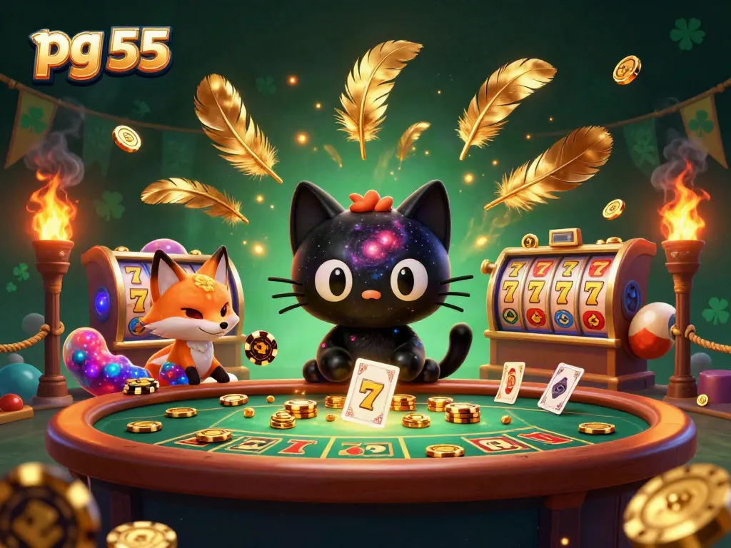 Experience luxurious gaming at pg 55 with a captivating 3D casino scene featuring vibrant characters and dynamic elements.