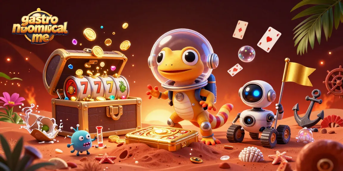 Watch the gastronomicalme Martian gecko spin slot reels for galactic gold in this vibrant casino scene.