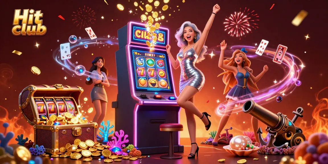 Spin to win at Hit club with an Asian woman celebrating a jackpot amidst vibrant casino elements.