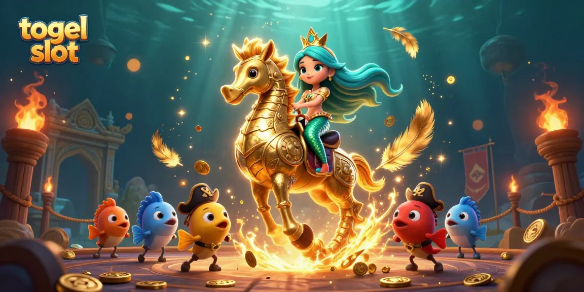Experience thrilling togel slot action in a vibrant underwater scene with engaging characters and casino elements.