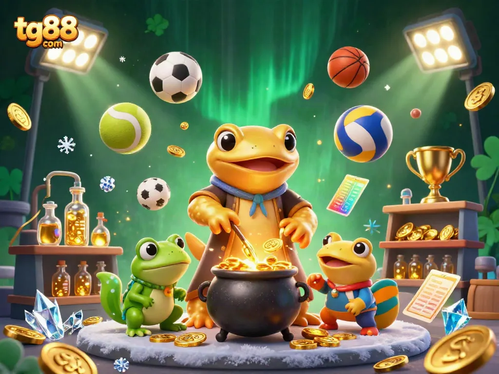 Experience the magic of tg88 com with vibrant 3D alchemists transforming metals into gold coins in this lively casino scene.