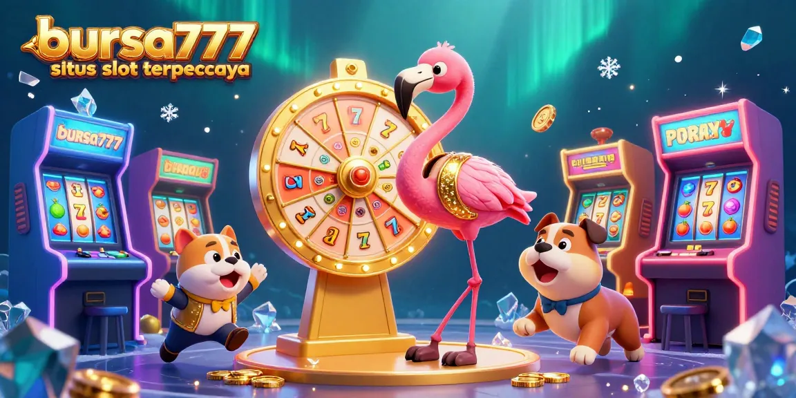Spin the golden prize wheel with bursa777 situs slot terpercaya for exciting jackpot opportunities in a vibrant 3D casino scene.
