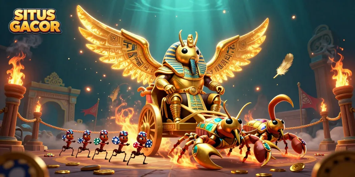 SITUS GACOR showcasing a vibrant, dynamic scene with a golden scarab and exquisite casino elements