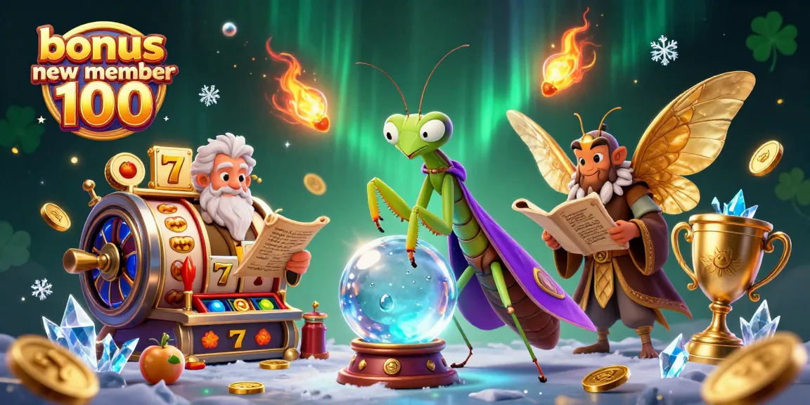 Experience mega wins with bonus new member 100 in this exciting slot adventure illustration.