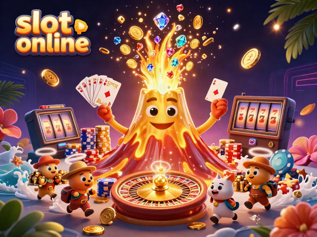 Engage in thrilling slot online action amidst treasure-filled chaos and vibrant casino elements.