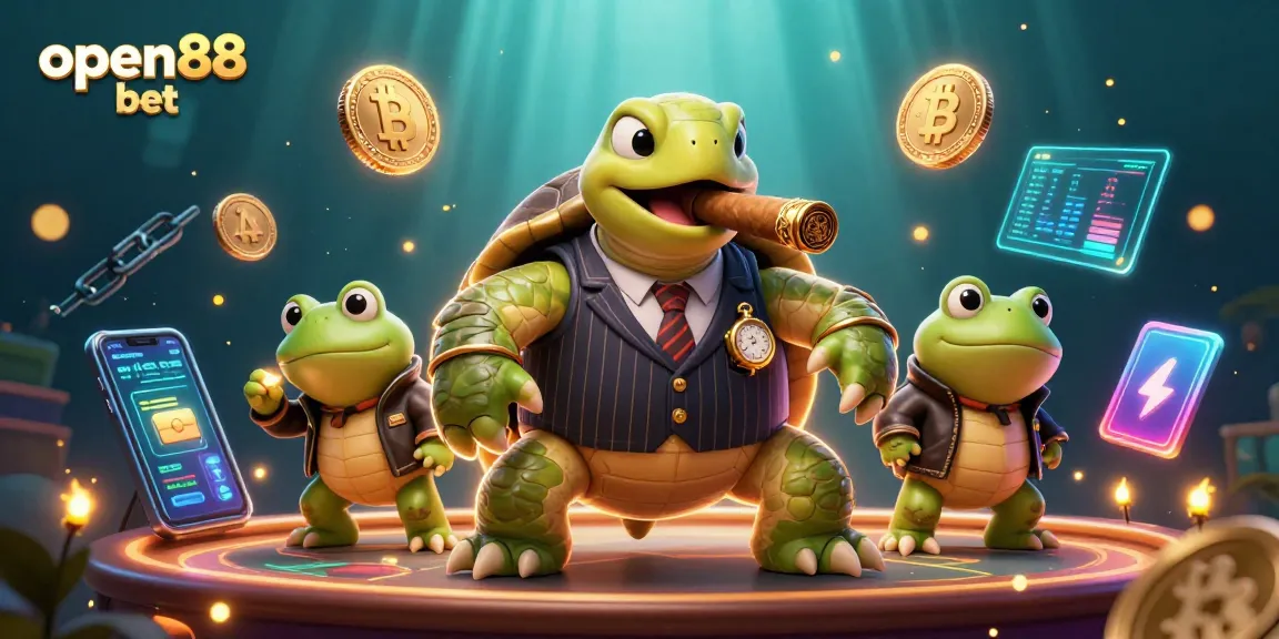 Win big with open88 bet in a vibrant casino world led by a mobster turtle and froggy enforcers.