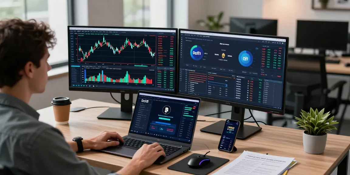 Play exchange platform displaying live cryptocurrency trading charts and digital wallet, emphasizing security and trading strategies.