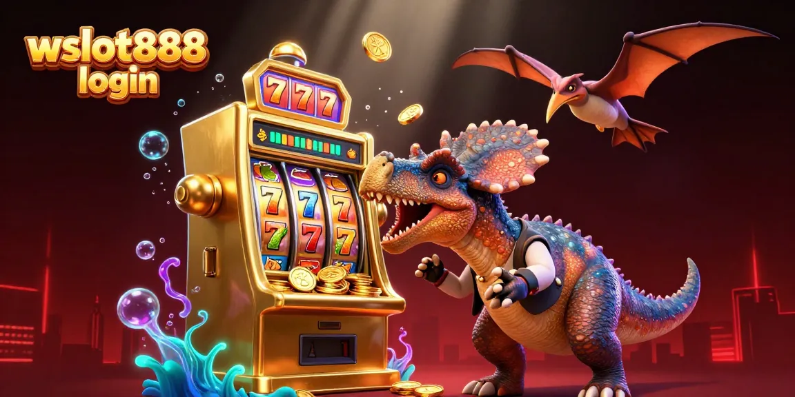 Gambarlah momen seru di wslot888 login saat pterosaurus mengumpulkan koin jackpot dari mesin slot.