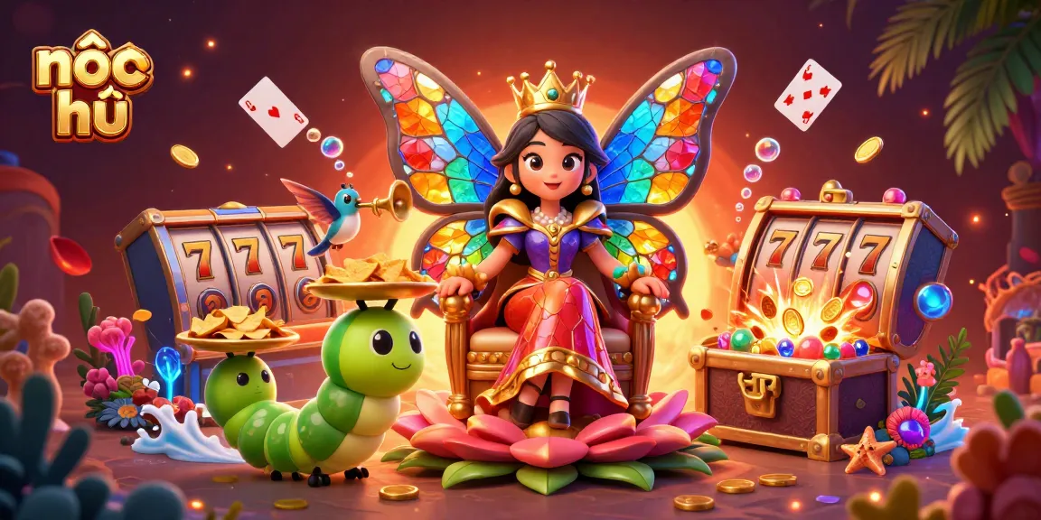 Nổ hũ rewards illustrated with animated characters and colorful casino elements, showcasing dynamic game energy