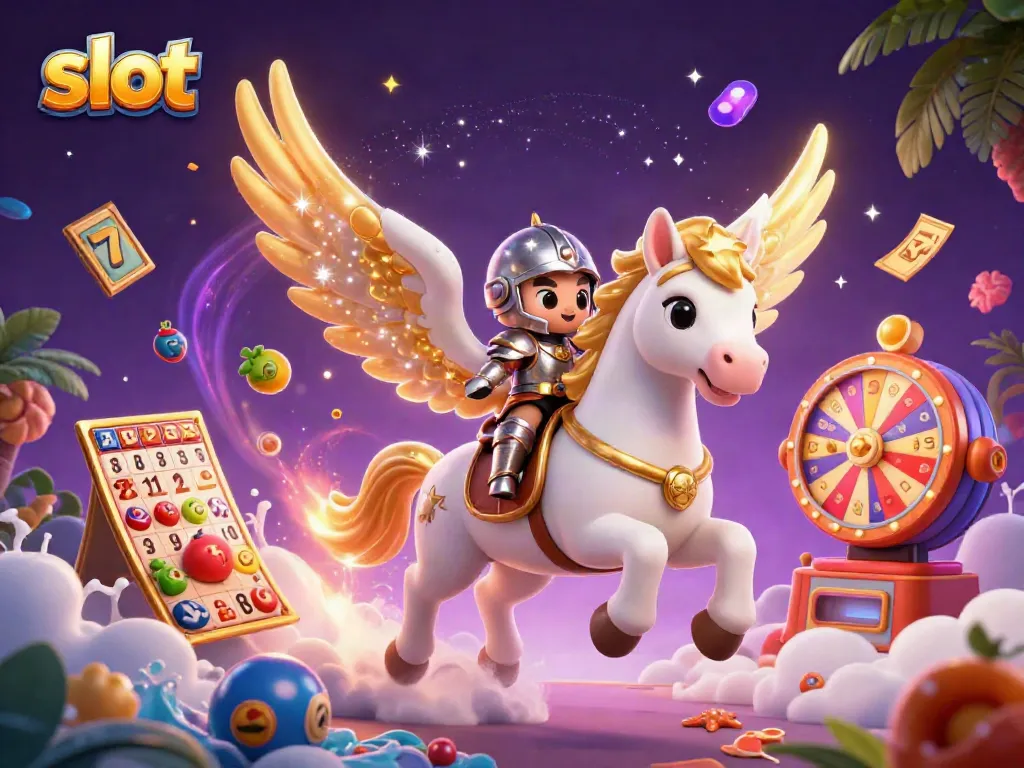 Slot mempesona dengan kuda putih bersayap berkilau dan elemen kasino yang mengagumkan.