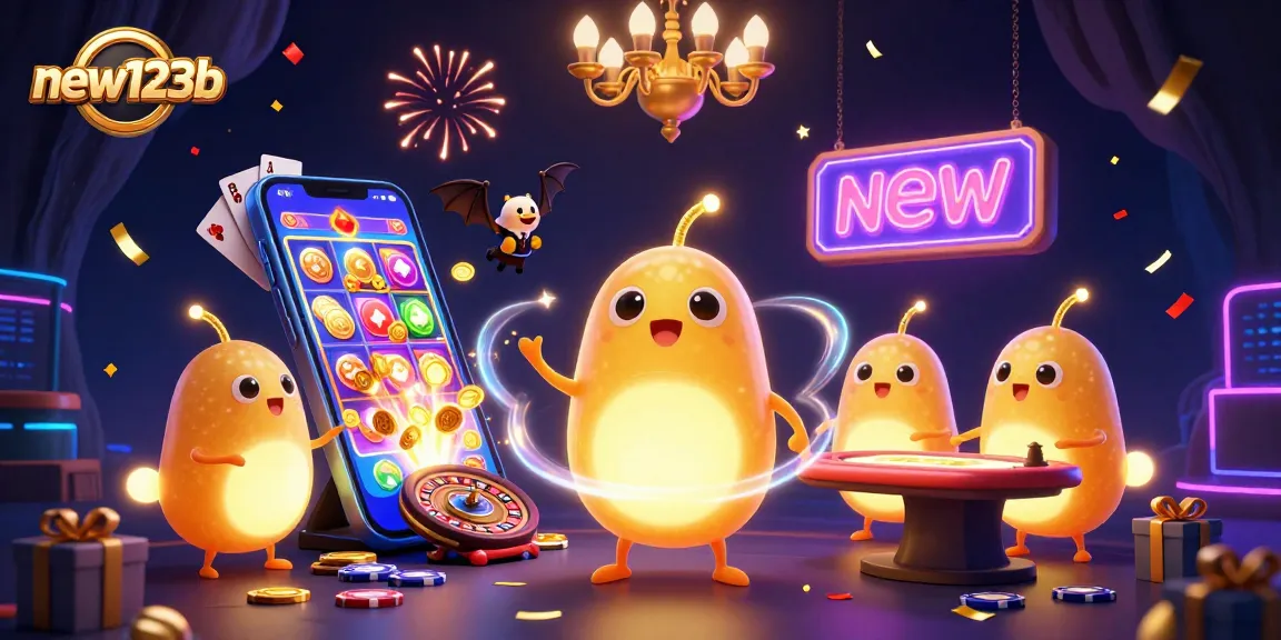 Experience thrilling wins at new123b with animated glowworms lighting up a vibrant cave casino scene.