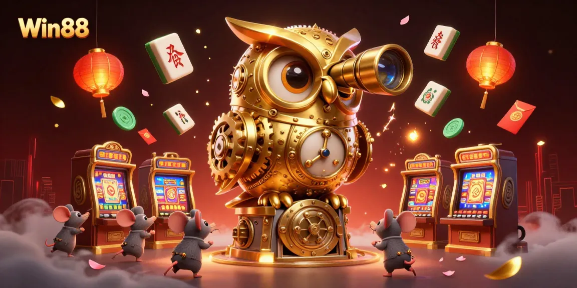 Win88 players enjoying the dynamic casino floor with captivating games, lucky symbols, and vibrant atmosphere.