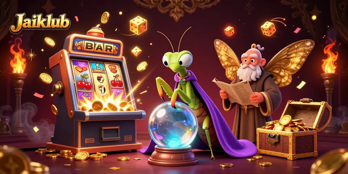 Engage in thrilling gameplay at Jaiclub, surrounded by mystic fortune elements and lively casino game icons.