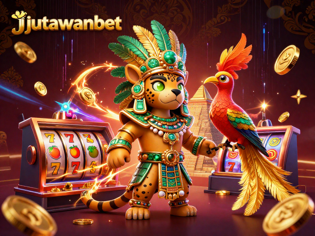 Experience thrilling spins with jutawanbet's vibrant casino scene featuring dynamic slot elements.