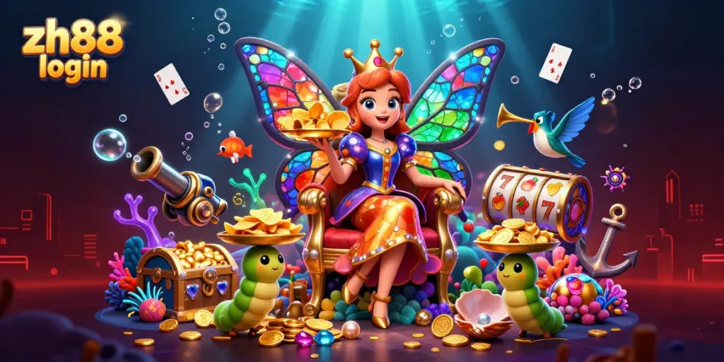 Engage with ZH88 login entrance showcasing vibrant casino elements and captivating underwater theme.