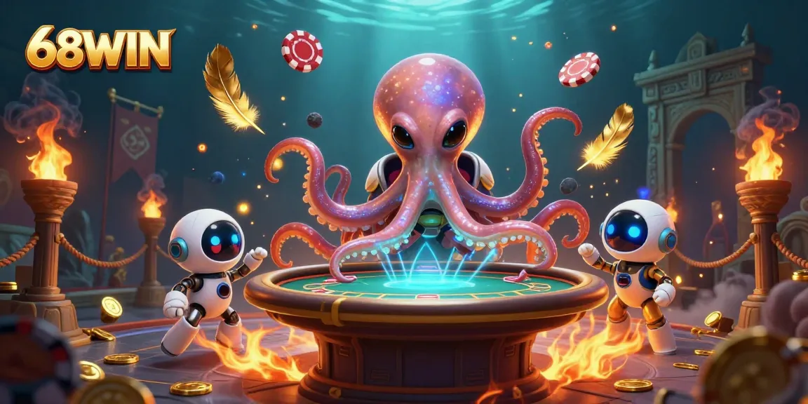 Experience poker excitement at 68WIN with a vibrant alien octopus and exciting gambling elements.