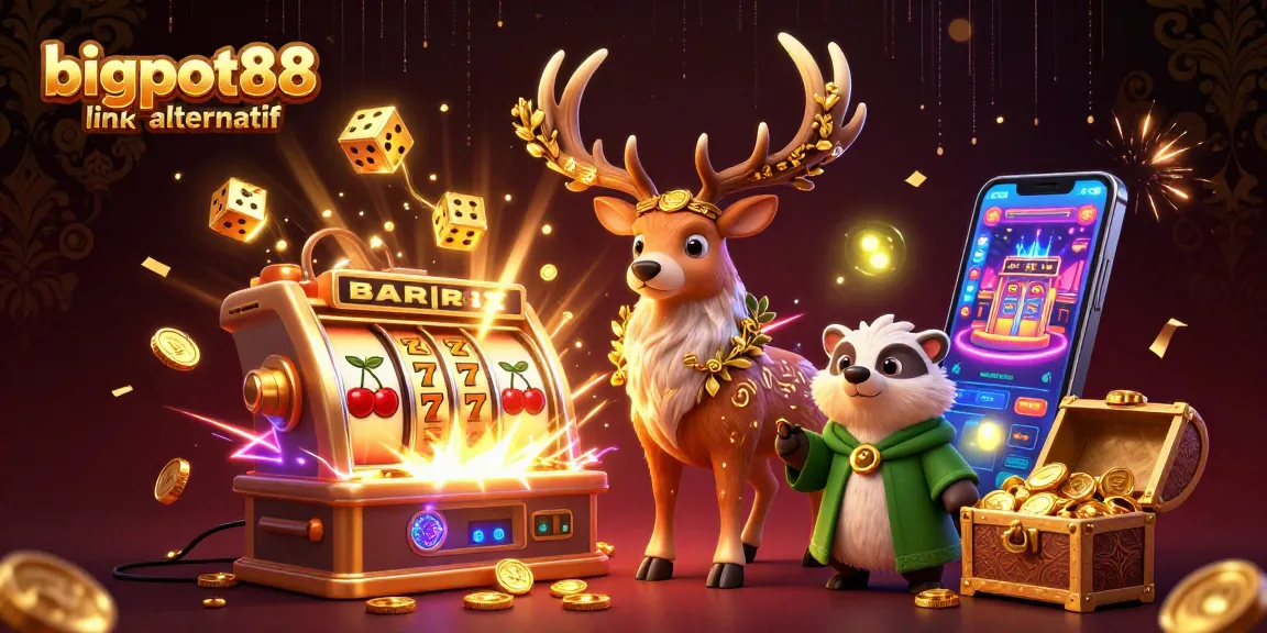 Experience bigpot88 link alternatif with a vibrant 3D casino scene featuring a jackpot explosion and colorful slot games.
