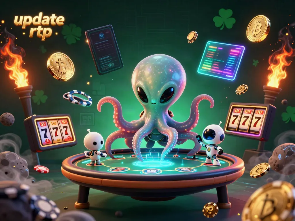Experience thrilling wins with update rtp in a vibrant 3D casino scene showcasing alien characters.