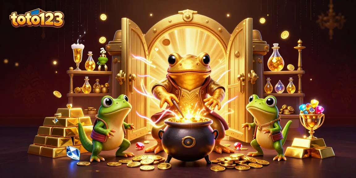 Transform your play on toto123 with a vibrant 3D depiction of a magical alchemist surrounded by wealth.