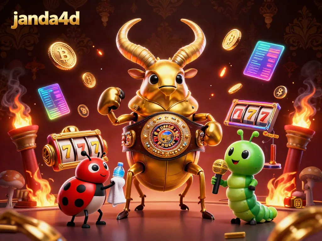 Permainan seru di janda4d, pertandingan taruhan dengan simbol slot dan jackpot mengkilap.