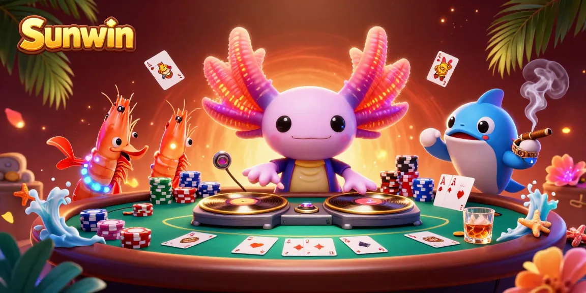 Engage in thrilling gaming at Sunwin with a vibrant casino party scene featuring animated characters.