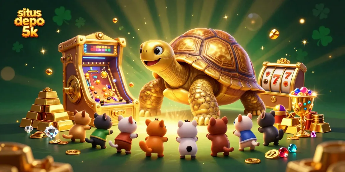 Play thrilling slots at situs depo 5k with a vibrant tortoise pinball machine and golden treasures.