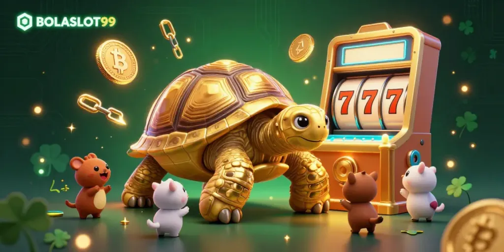 BOLASLOT99 offers vibrant slot gaming experiences, featuring a golden tortoise pinball machine with lively game elements.