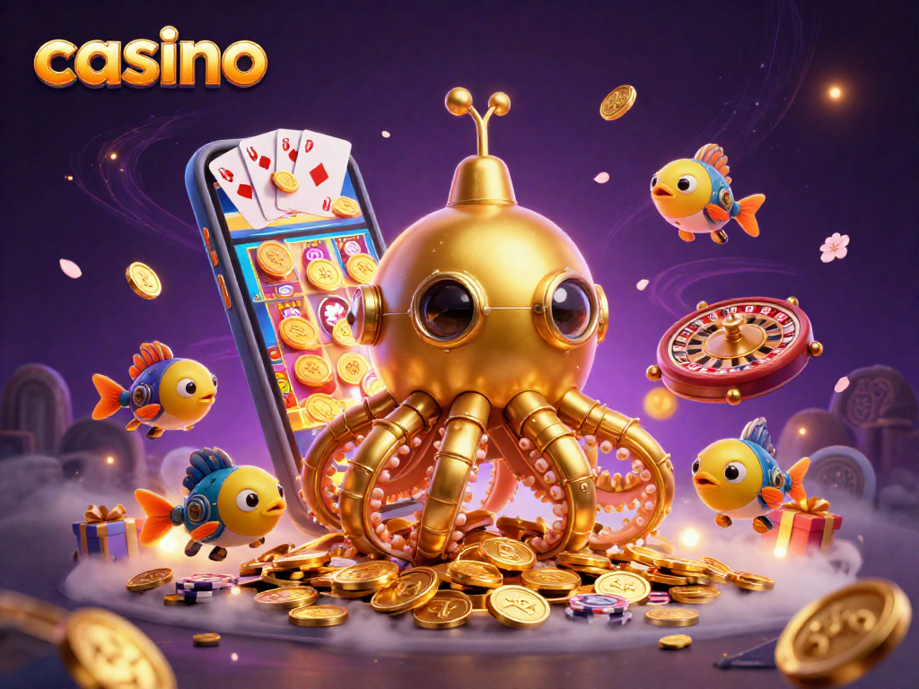Experience thrilling casino moments with a golden kraken submarine and winning slot games.