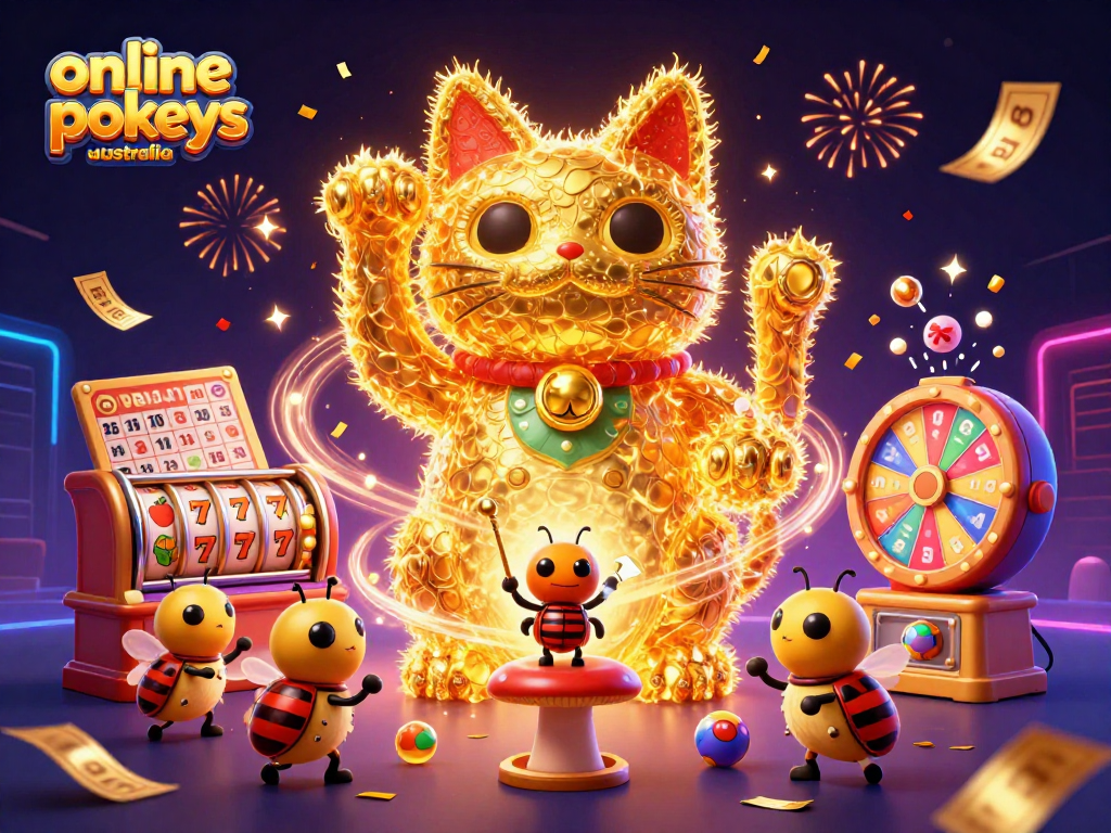 Enjoy dynamic online pokies Australia action with vibrant lucky cat and colorful game elements.