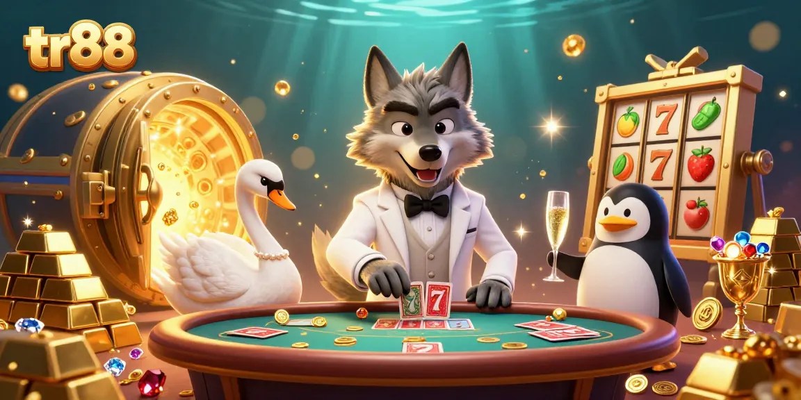 Experience tr88 excitement at the baccarat table with vibrant characters and lavish casino elements.