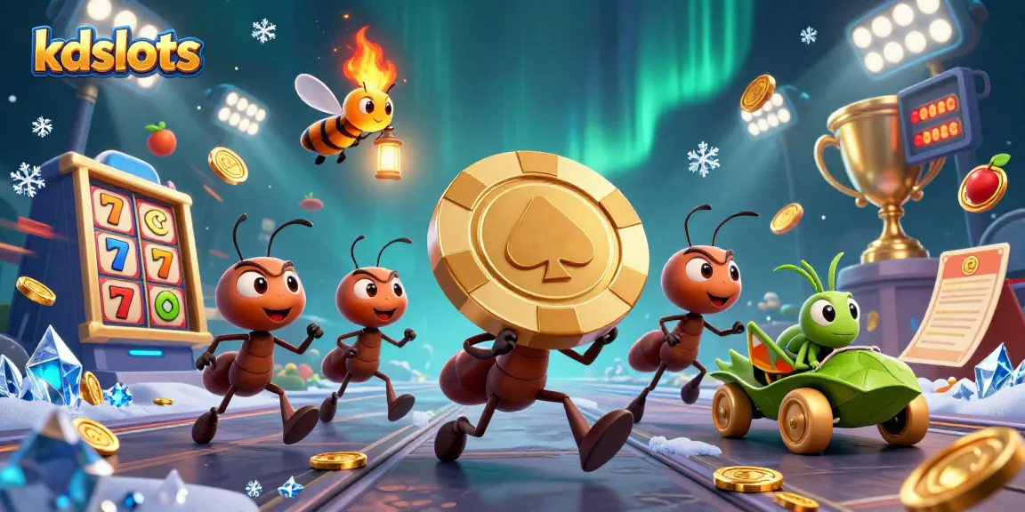 Engage with kdslots by witnessing ants stealing a giant poker chip in a dynamic casino scene.