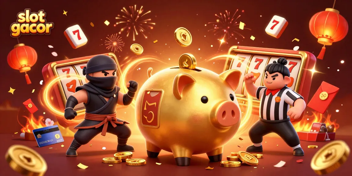 Experience the excitement of slot gacor with dynamic characters and festive elements in a vibrant casino scene.