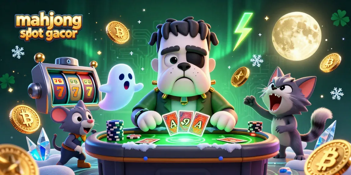 Engage with mahjong slot gacor in this vibrant, animated casino scene featuring whimsical characters and glowing slot elements.