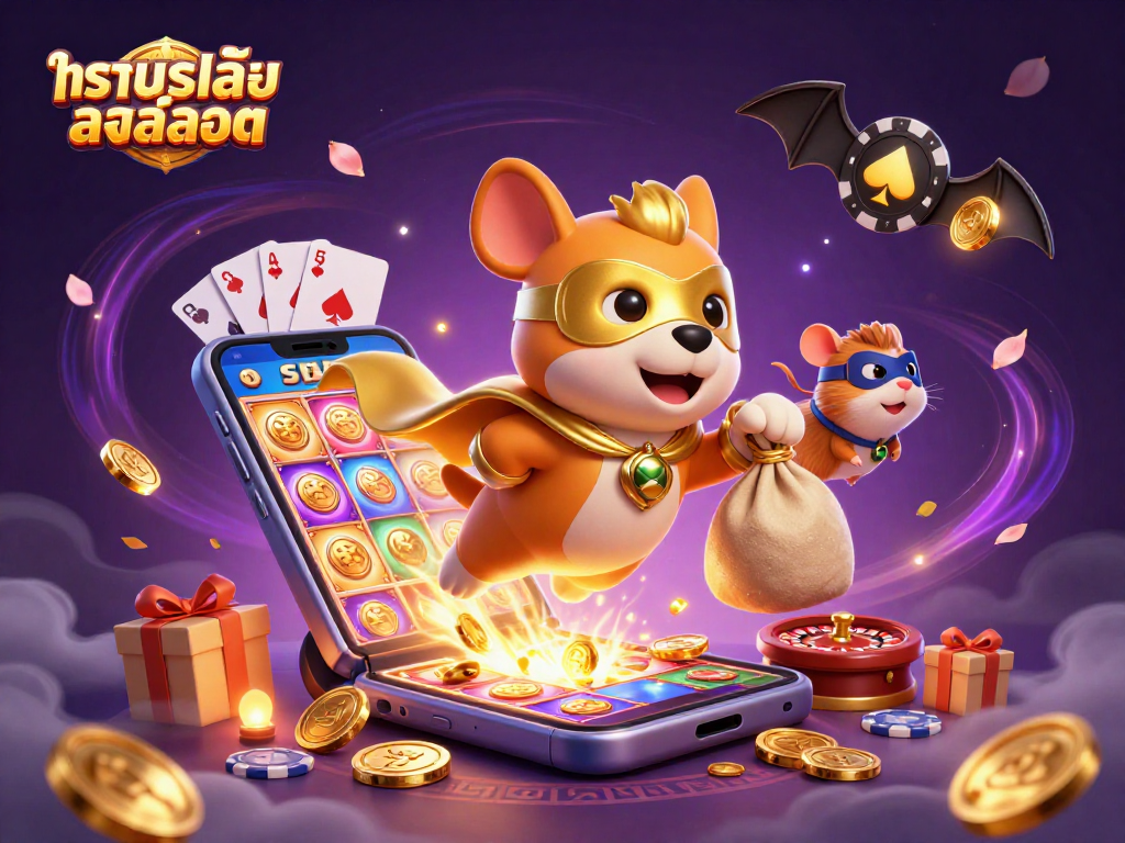 Experience ทดลองเล่นสล็อต with a 3D superhero dog and exciting casino elements in an action-packed scene.