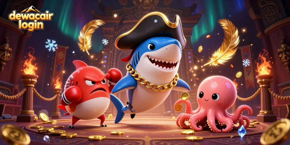 Experience exciting wins with dewacair login as the cartoon pirate shark and friends collect treasures in this lively online casino scene.