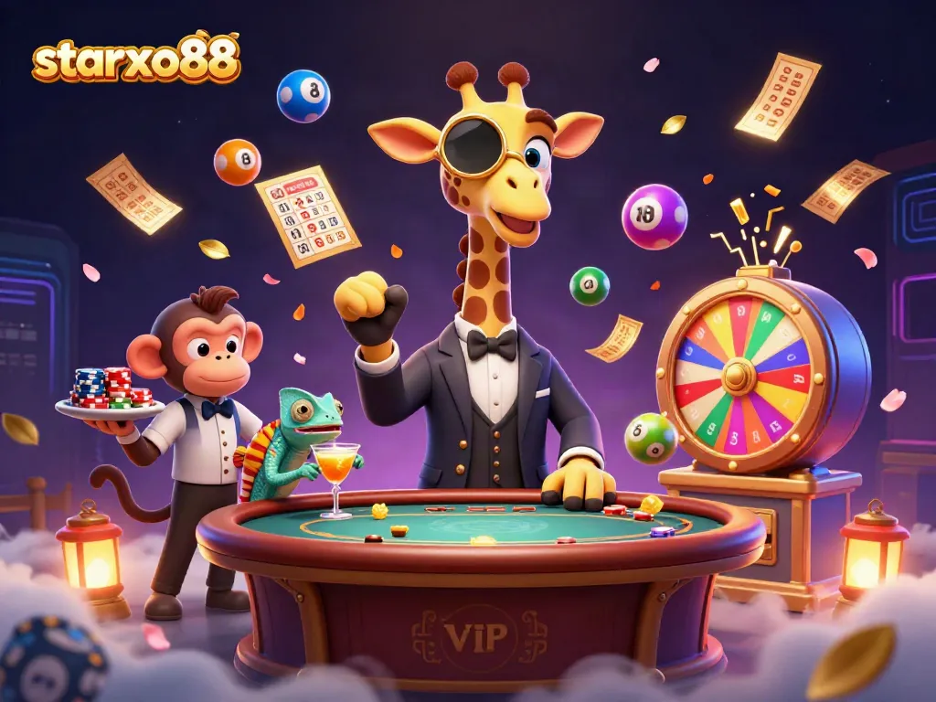Experience thrilling gameplay with starxo88 through lively animated characters and dynamic casino elements.