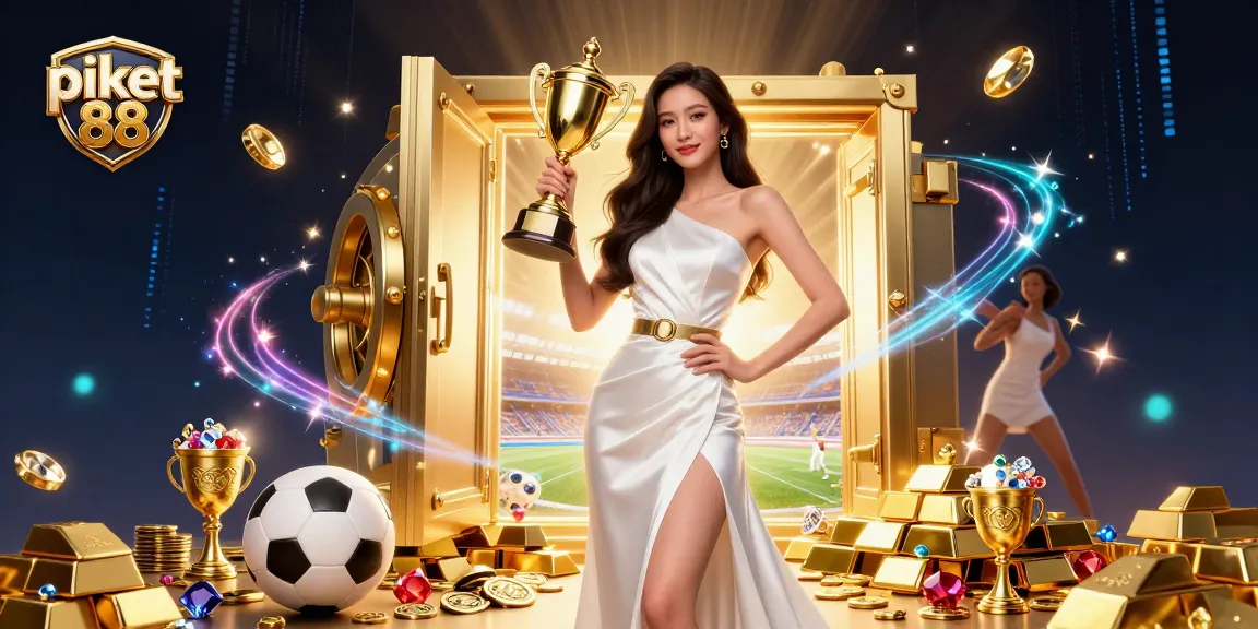 Piket 88 captures the thrill of winning in a dynamic sports betting scene with luxurious elements and trophy.