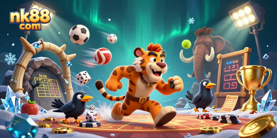 Experience thrilling gameplay at nk88 com with an immersive prehistoric casino scene featuring a caveman duo and games.